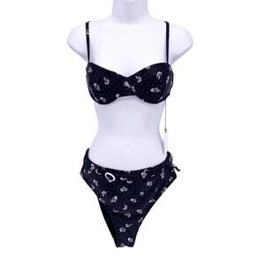 NEW Onia Black & White Retro High Waist Bikini Womens Size L